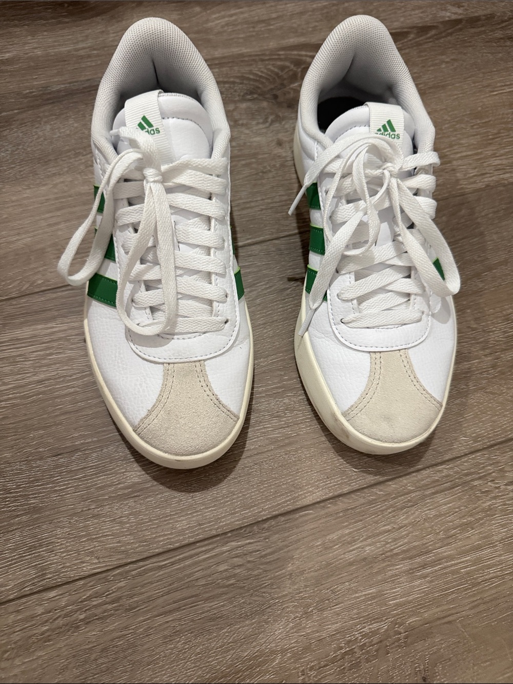 adidas White and Green Retro Court Sneakers